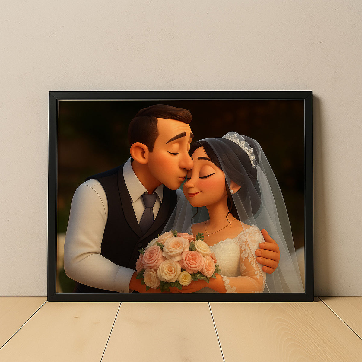 Charming Animated Wedding Portrait of Bride and Groom - Perfect for Home Decor and Gift Ideas
 - 3
