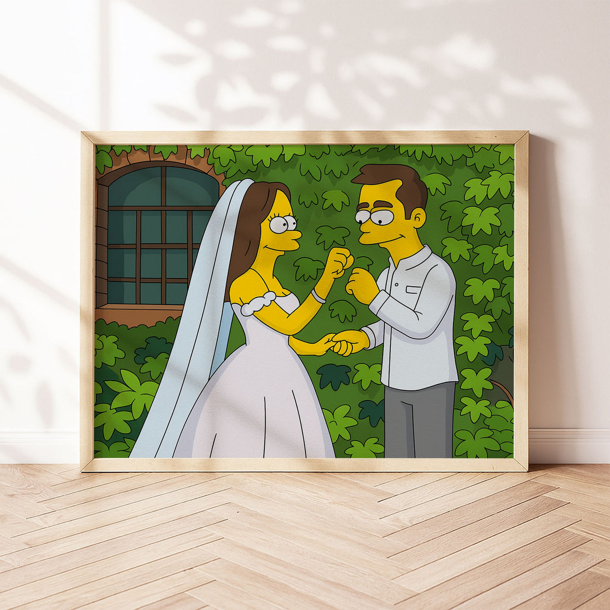 Whimsical Cartoon Wedding Art Print Featuring Homer and Marge in Iconic Simpsons Style
 - 3