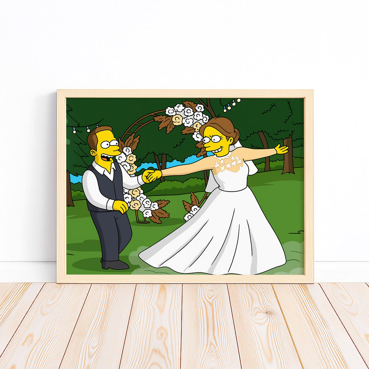 Charming Simpsons Wedding Art Print: Homer and Marge Celebrate Love in Vibrant Cartoon Style
 - 3