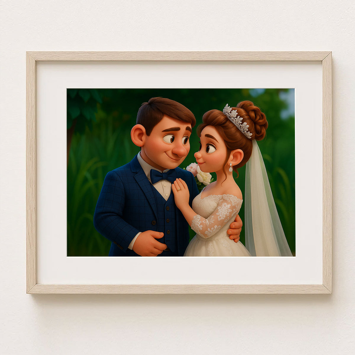 Charming Cartoon Wedding Portrait of Happy Couple - Whimsical Art for Love Celebrations
 - 3