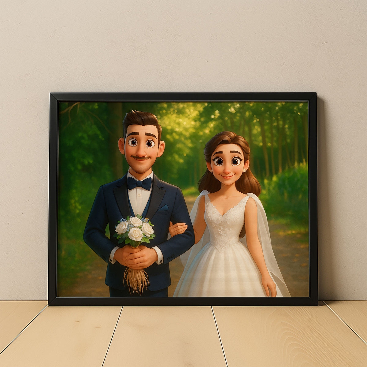 Charming Animated Wedding Portrait of Couple in Love - Perfect Art for Home Decor
 - 3