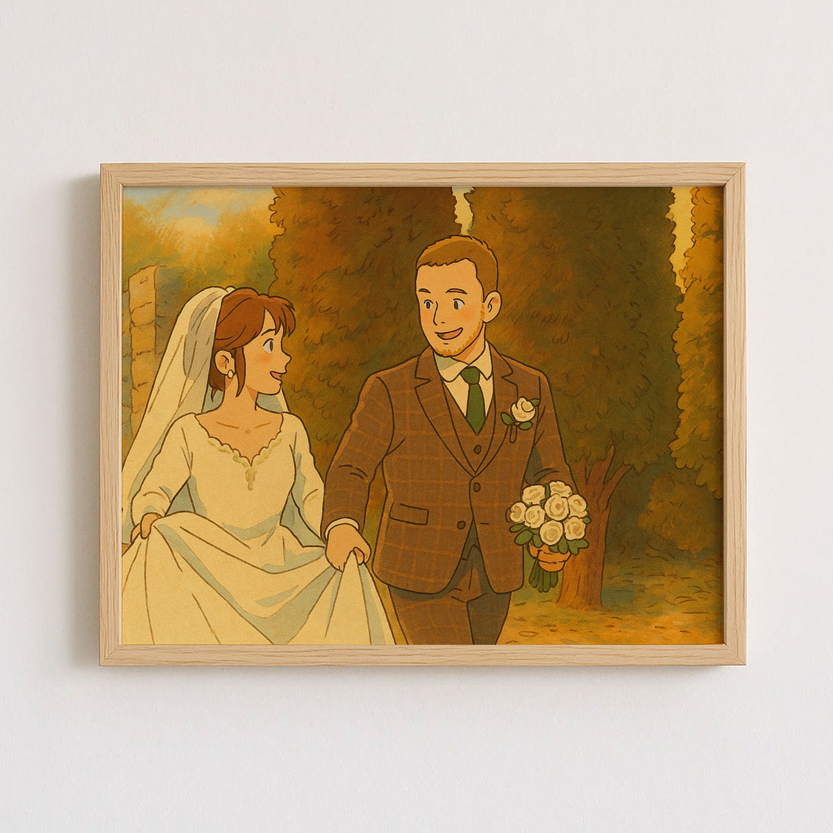 Charming Wedding Kiss Artwork - Romantic Cartoon Style Love Portrait for Special Moments
 - 3