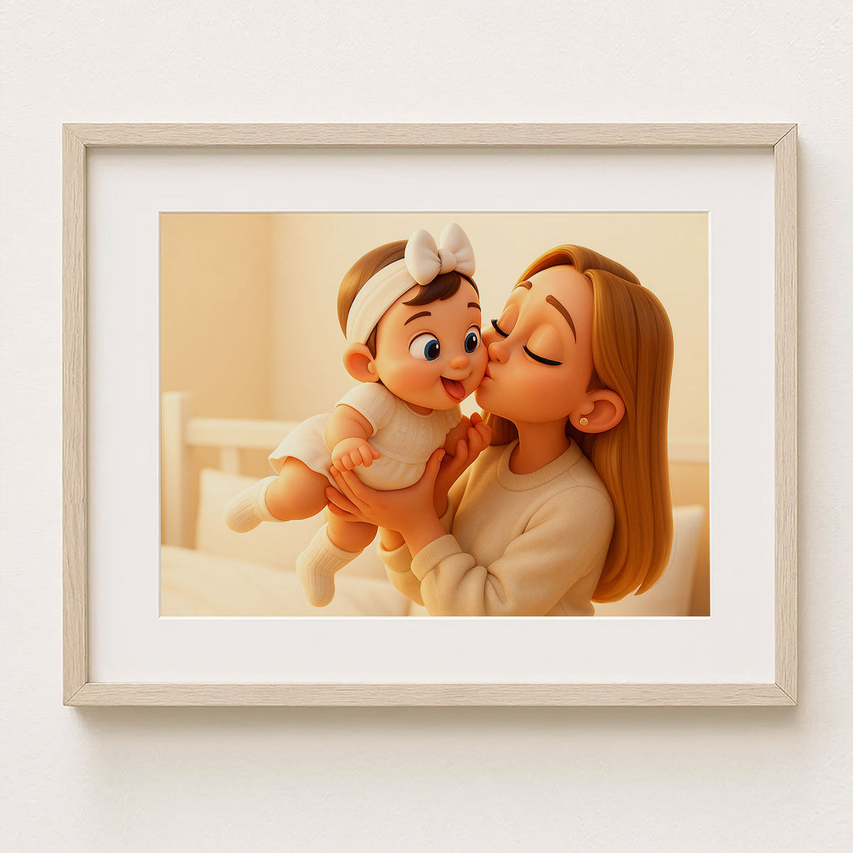 Heartwarming Cartoon Art of a Mother Embracing Her Baby: Perfect Family Gift for Nursery Decor and Baby Shower Celebrations
 - 3