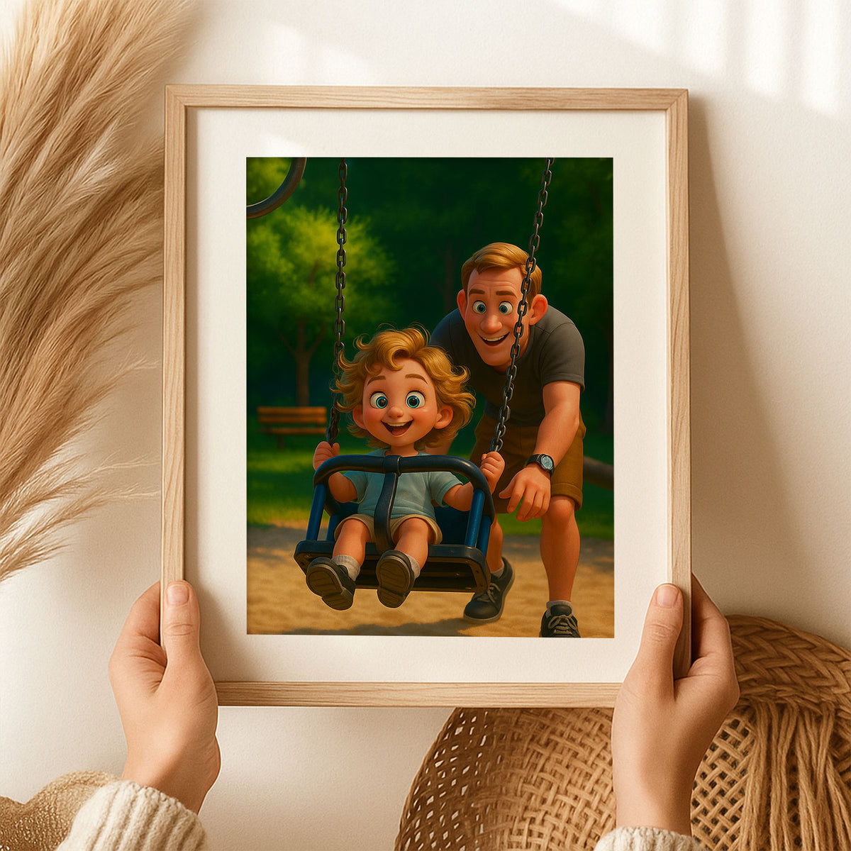Charming Mother-Daughter Portrait in Vibrant Cartoon Style - Perfect Home Décor for Family Lovers
 - 3