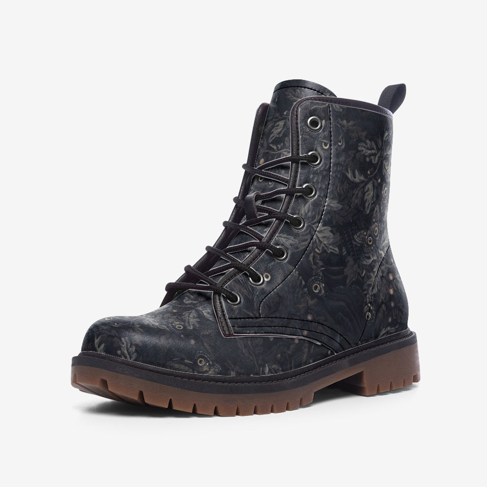 Owl Forest Night Casual Leather Combat boots
