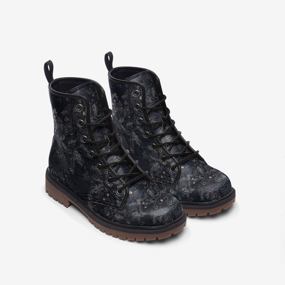 Owl Forest Night Casual Leather Combat boots