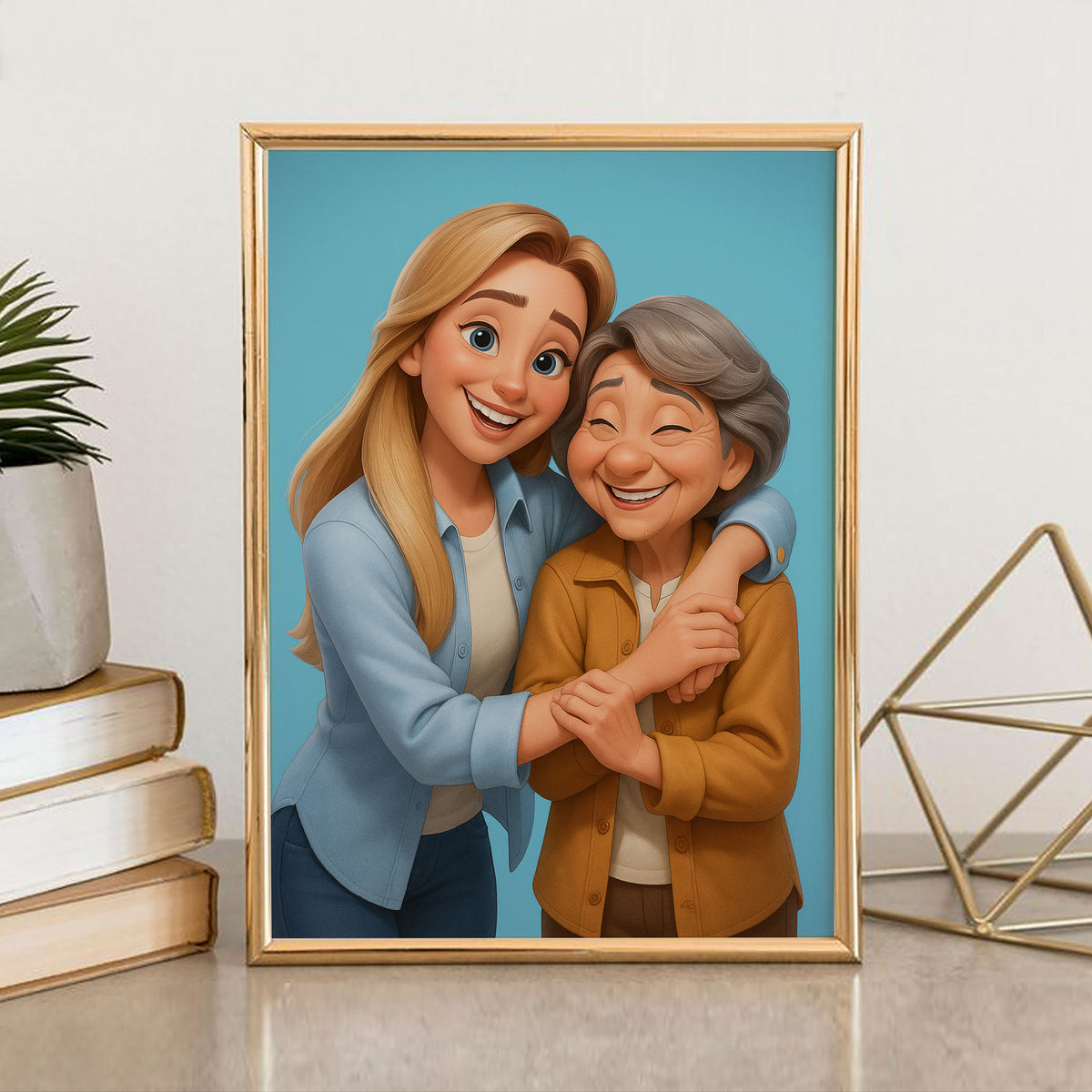 Heartwarming Mother-Daughter Cartoon Artwork: Celebrate Generational Love in Vibrant Illustrated Style for Your Home Decor
 - 4