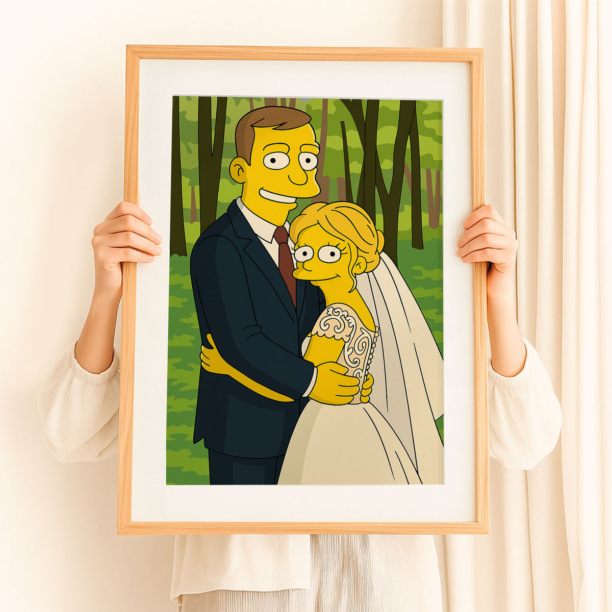 Whimsical Cartoon Wedding Portrait - Fun Simpsons Style Artwork for Unique Home Decor
 - 4