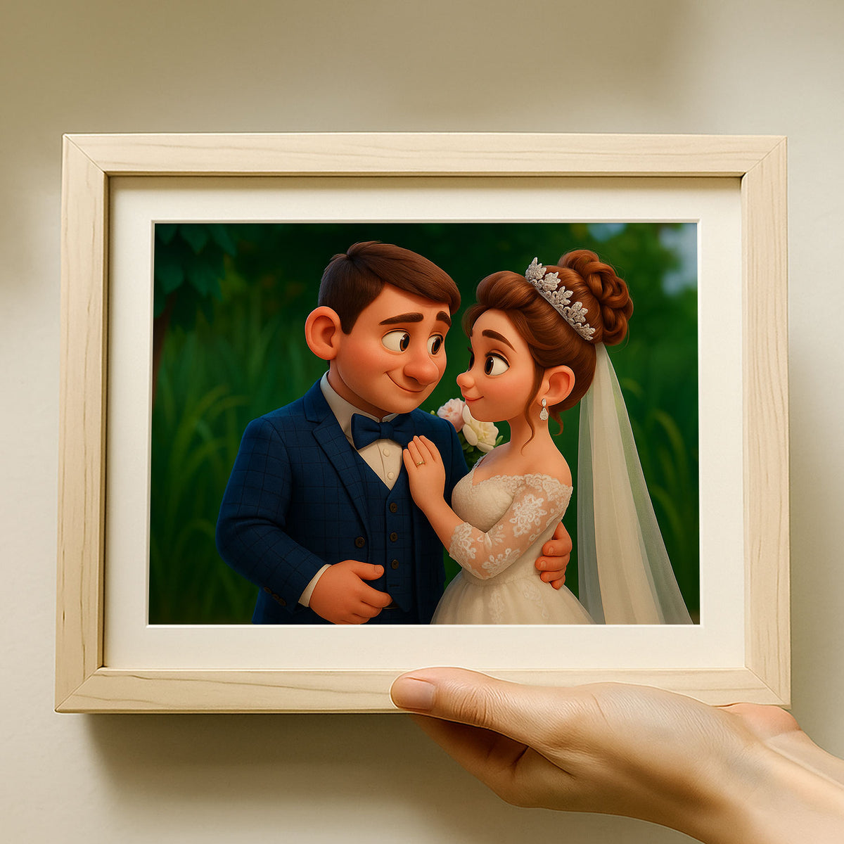 Charming Animated Wedding Portrait: Love and Joy Captured in Whimsical Style
 - 4
