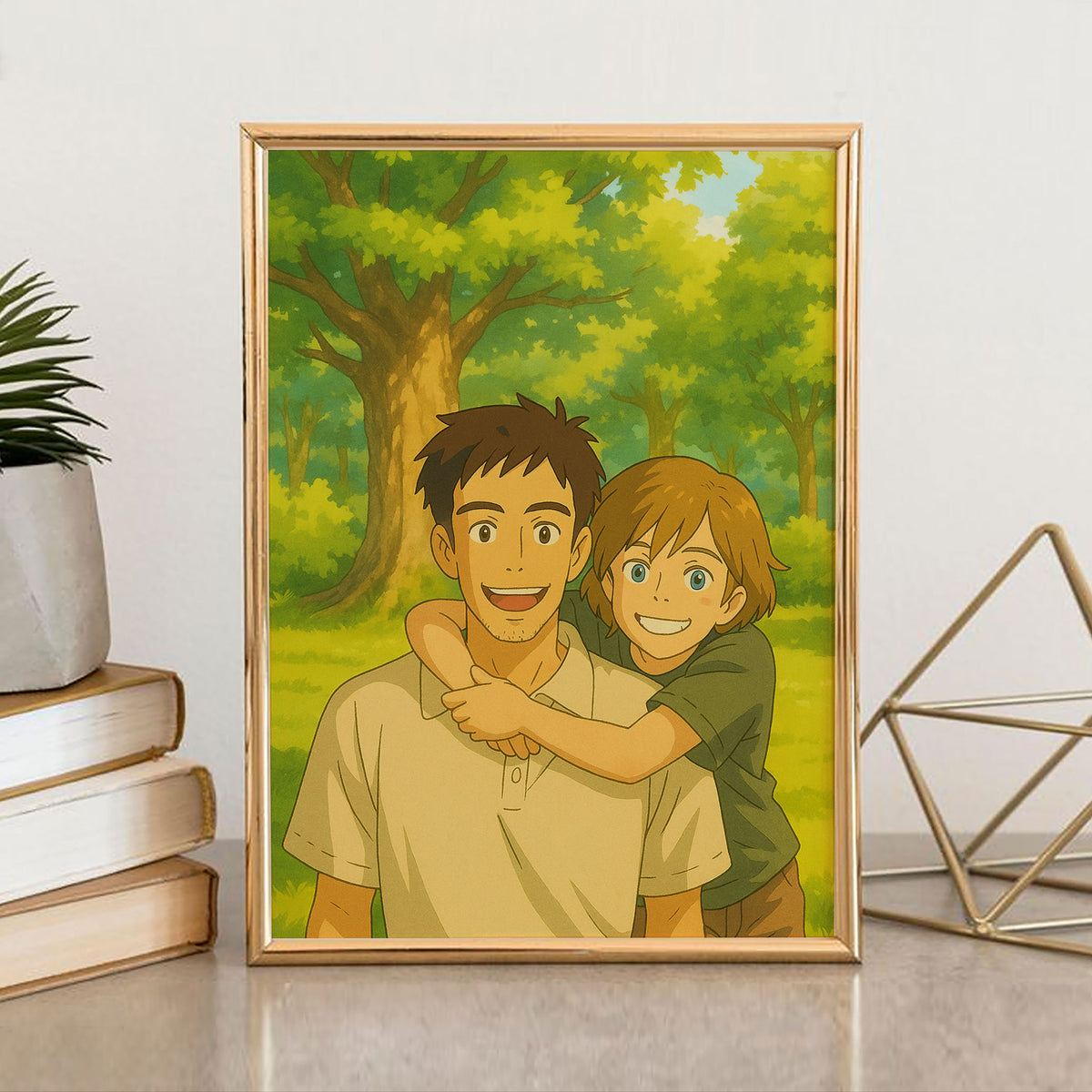Charming Cartoon Style Artwork of Father and Son Enjoying Nature - Perfect for Family and Kids&#39; Room Decor
 - 4