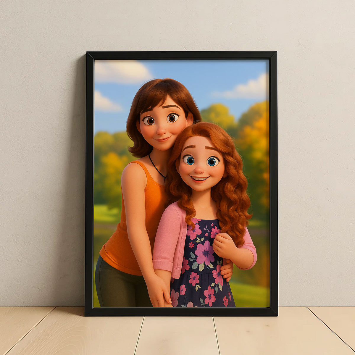 Heartwarming Disney-Inspired Mother and Daughter Art Print - Bright and Cheerful Family Portrait
 - 4