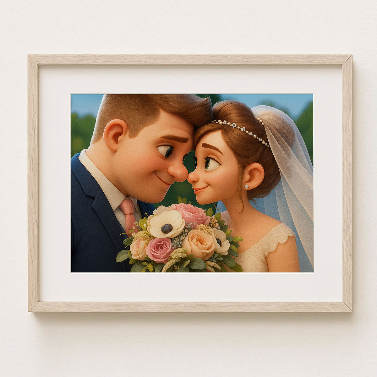 Charming Animated Wedding Portrait: Whimsical Couple Embracing Love and Joy
 - 4