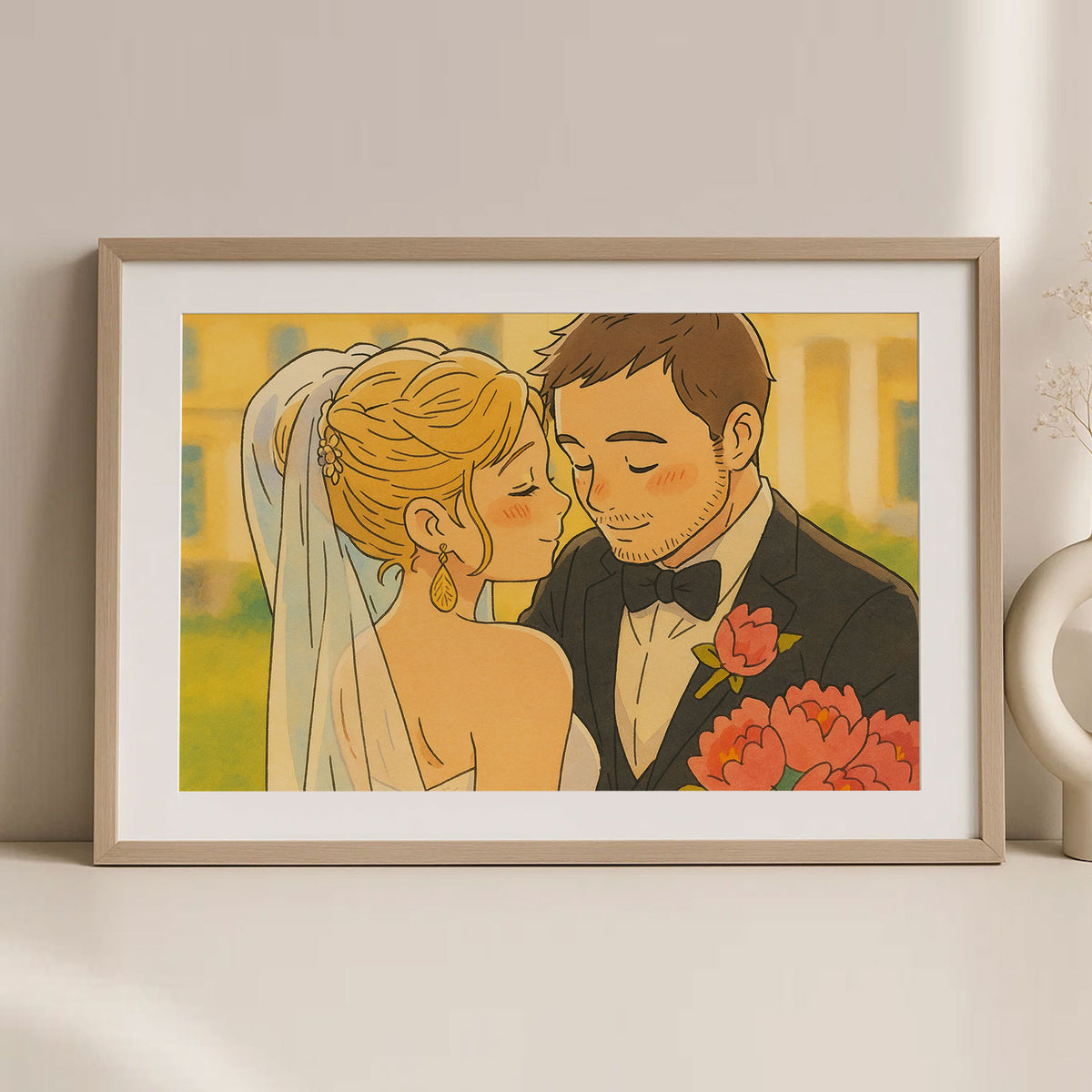 Charming Couple Wedding Art Print in Vibrant Cartoon Style – Perfect for Home Décor and Love Celebrations
 - 4