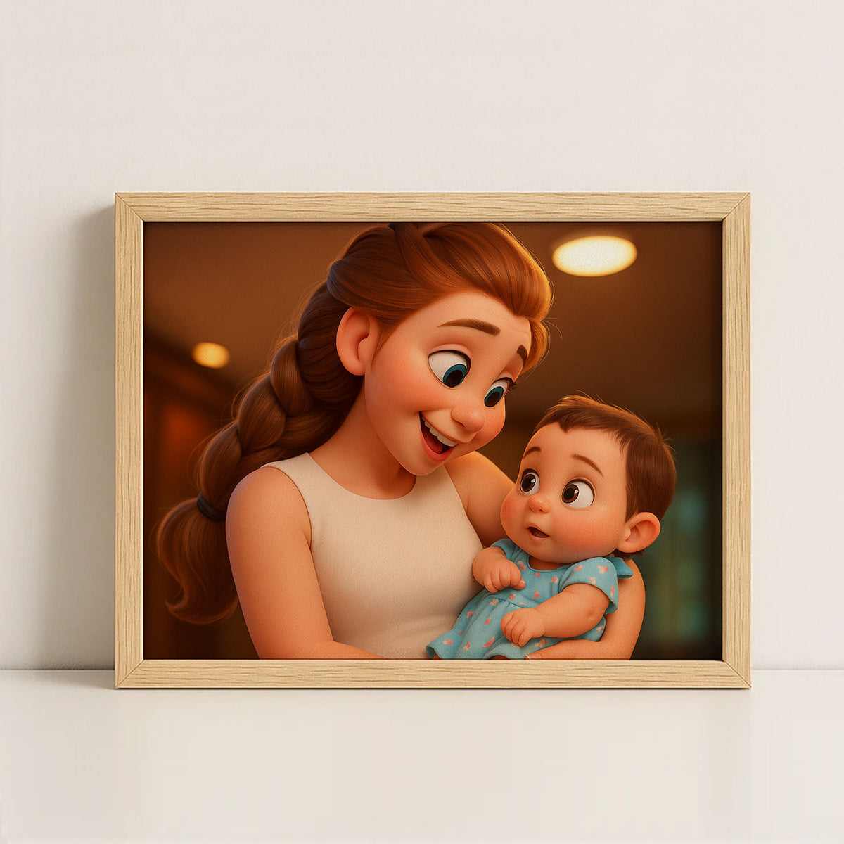 Heartwarming Cartoon Art of a Mother and Baby: Charming Illustration for Family Decor and Nursery
 - 4