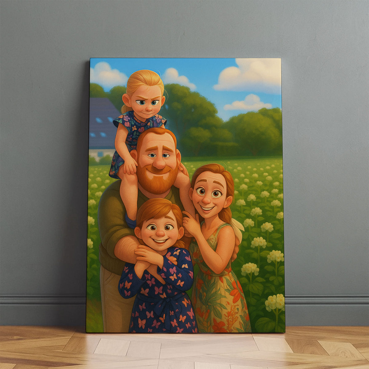 Whimsical Mother-Daughter Portrait: Heartwarming Cartoon Art for Your Home
 - 4