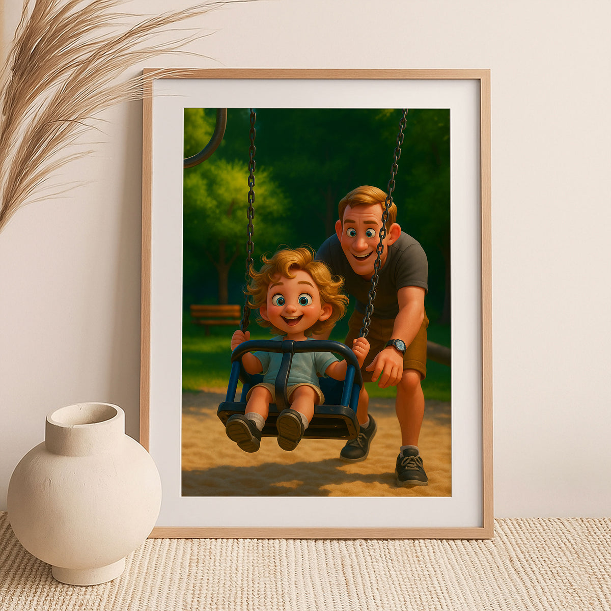Charming Cartoon Mother and Daughter Portrait | Whimsical Animation Art for Cozy Home Decor
 - 4