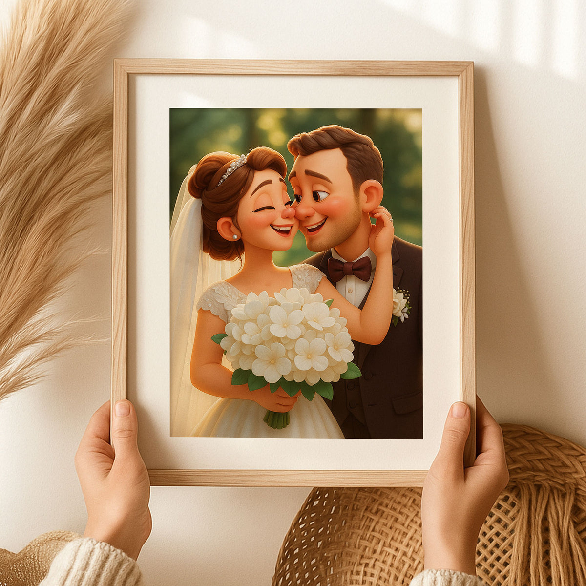 Whimsical Wedding Portrait: Charming Cartoon Art of Bride and Groom in Love
 - 4