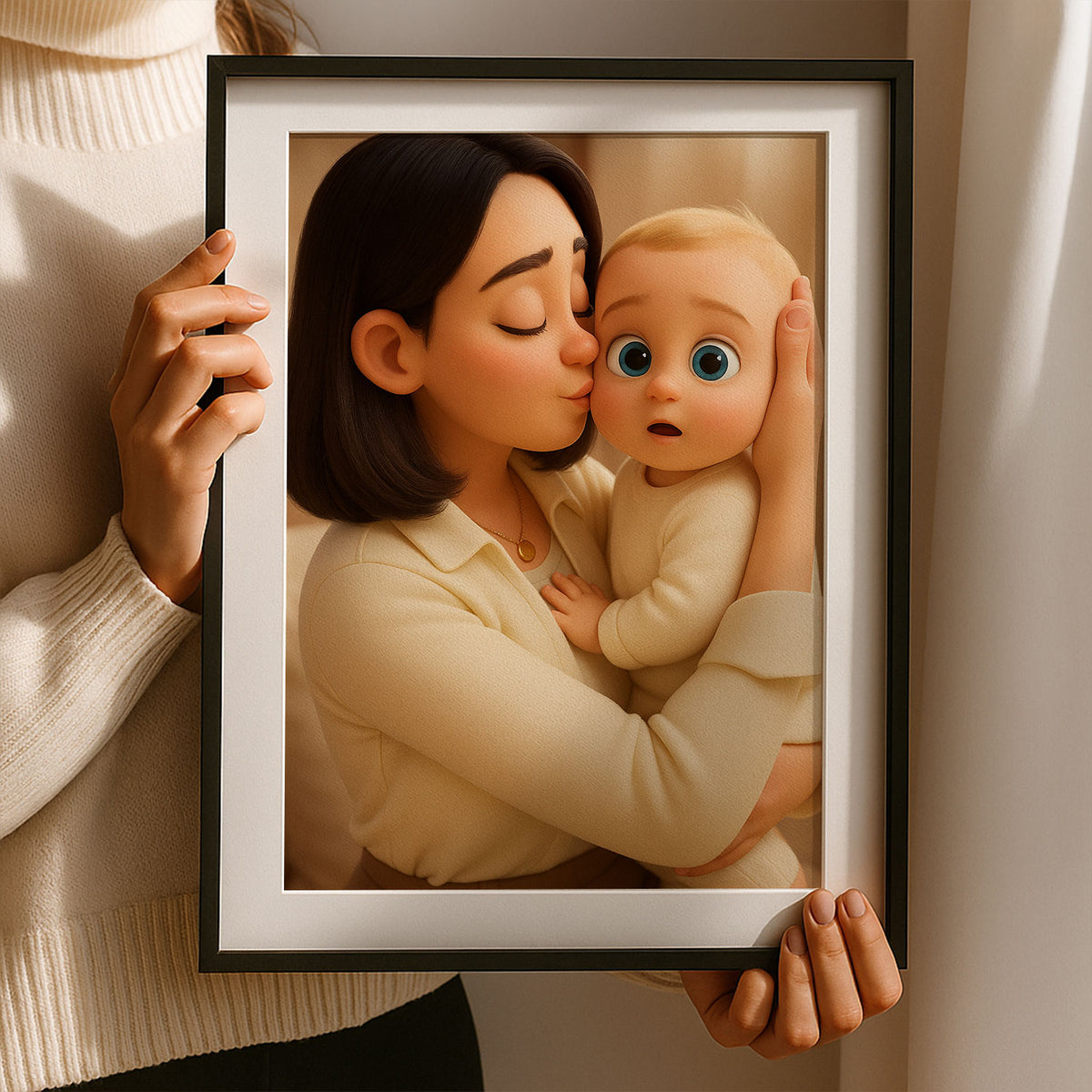 Heartwarming Mother-Child Bond: Adorable Cartoon Art Print for Your Home Décor - Perfect Gift for Moms and New Parents
 - 4