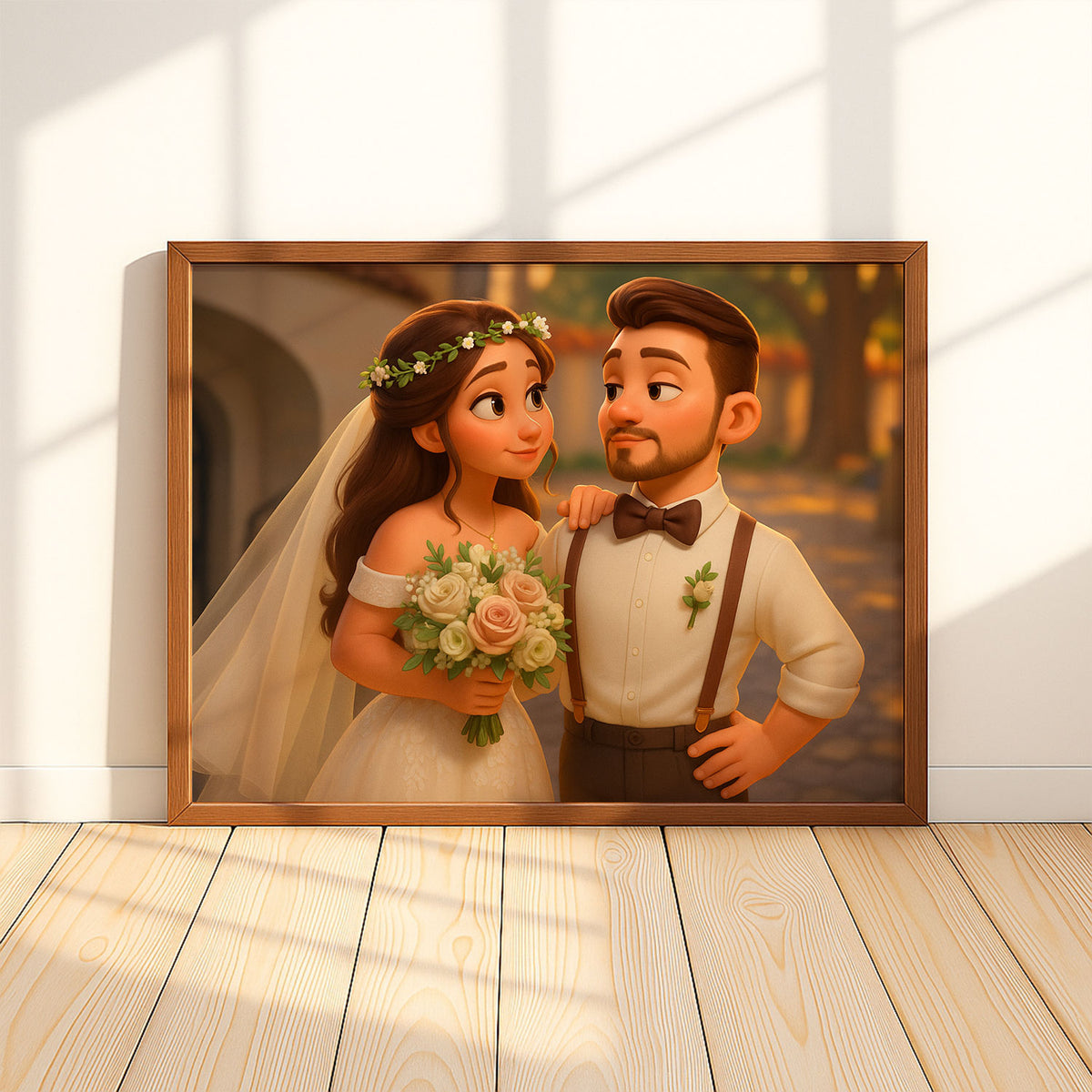 Charming Animated Wedding Portrait of Bride and Groom - Perfect for Home Decor and Gift Ideas
 - 4