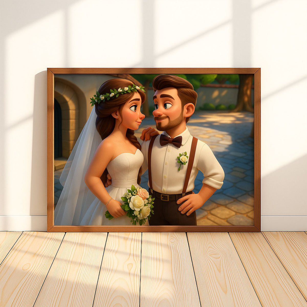 Charming Animated Wedding Portrait of Couple in Love - Perfect Art for Home Decor
 - 4