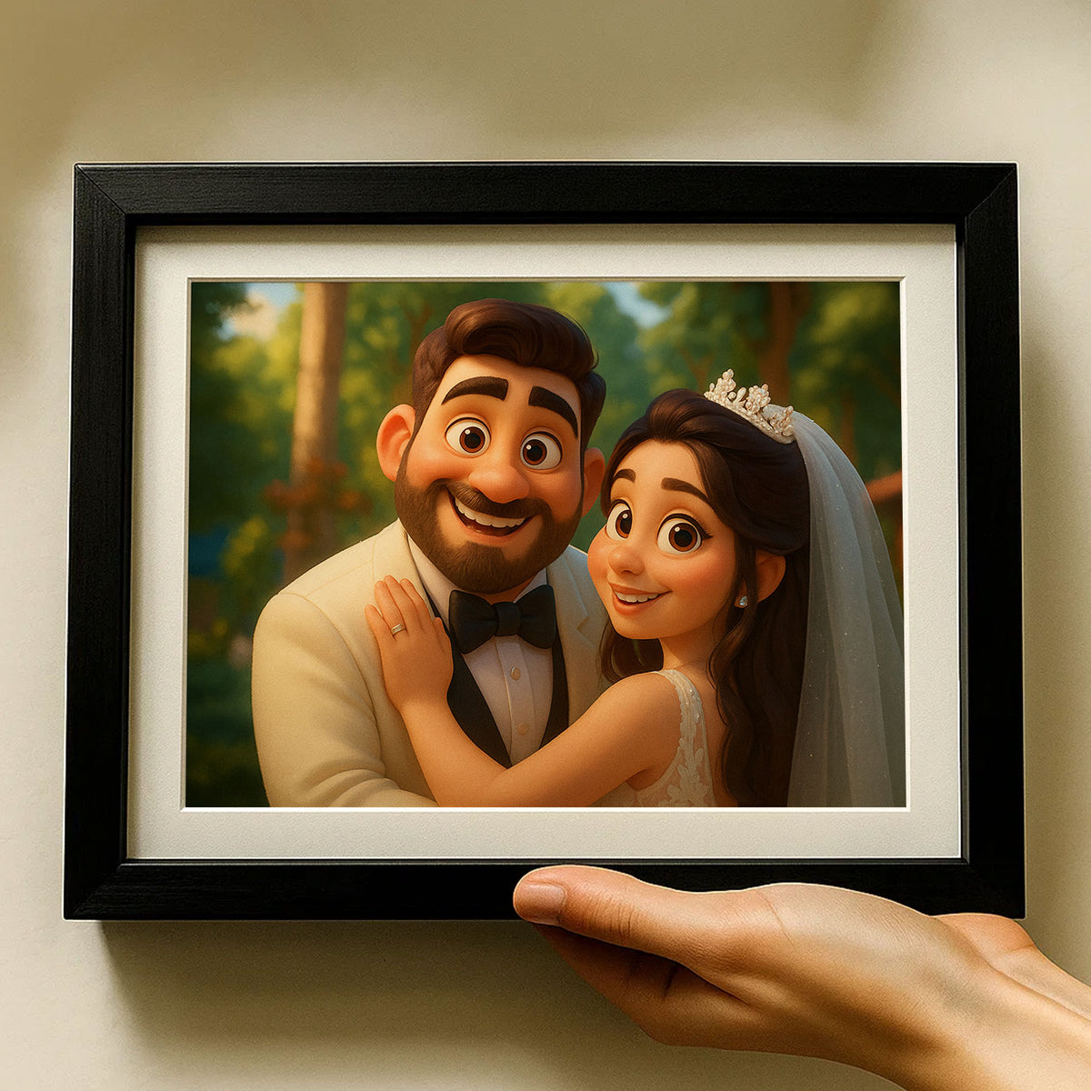 Charming Cartoon Couple Kissing: Romantic Art Print for Lovebirds and Wedding Decor
 - 3