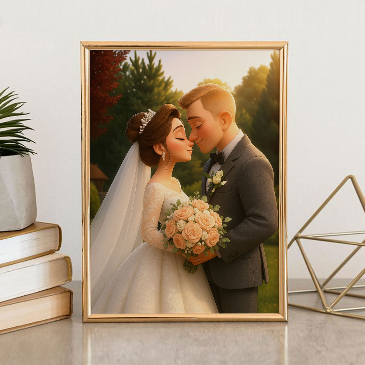 Charming Cartoon Couple Wedding Portrait: Enchanting Animated Style for Your Home Decor
 - 4