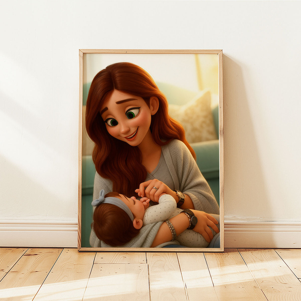 Charming Disney-Style Illustration of a Loving Mother with Baby - Perfect for Nursery Decor and Family Art
 - 4