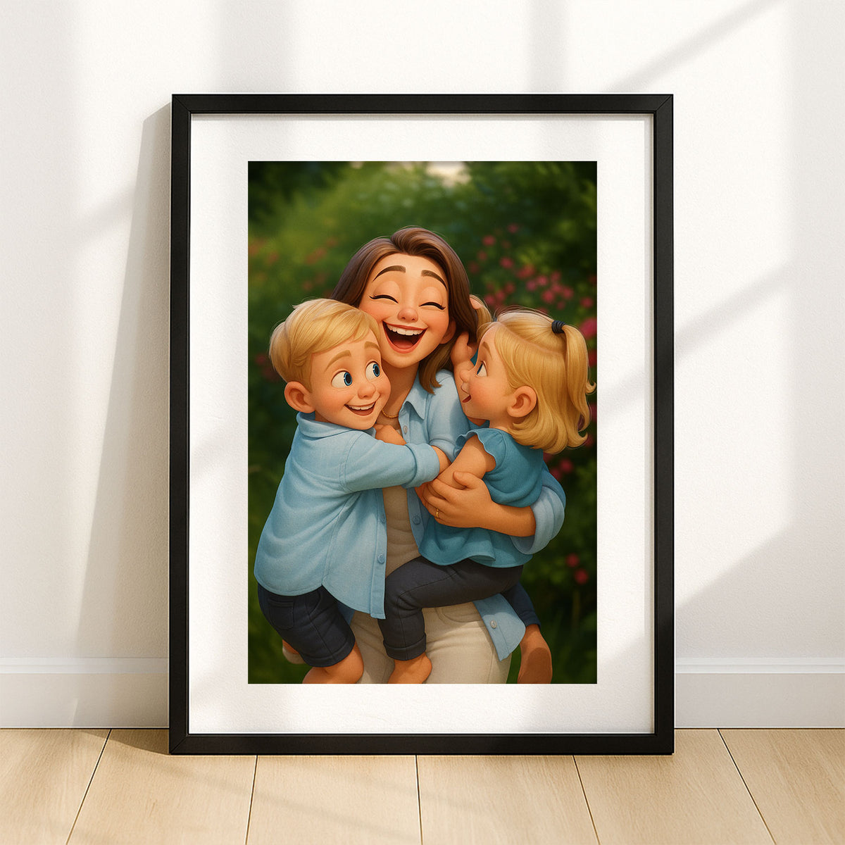 Heartwarming Cartoon Portrait of Mother and Daughter - Perfect Gift for Family Love and Togetherness
 - 4