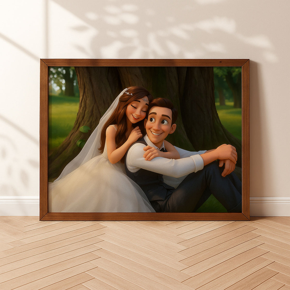 Charming Cartoon Wedding Art: Sweet Couple Illustration Perfect for Home Décor
 - 3