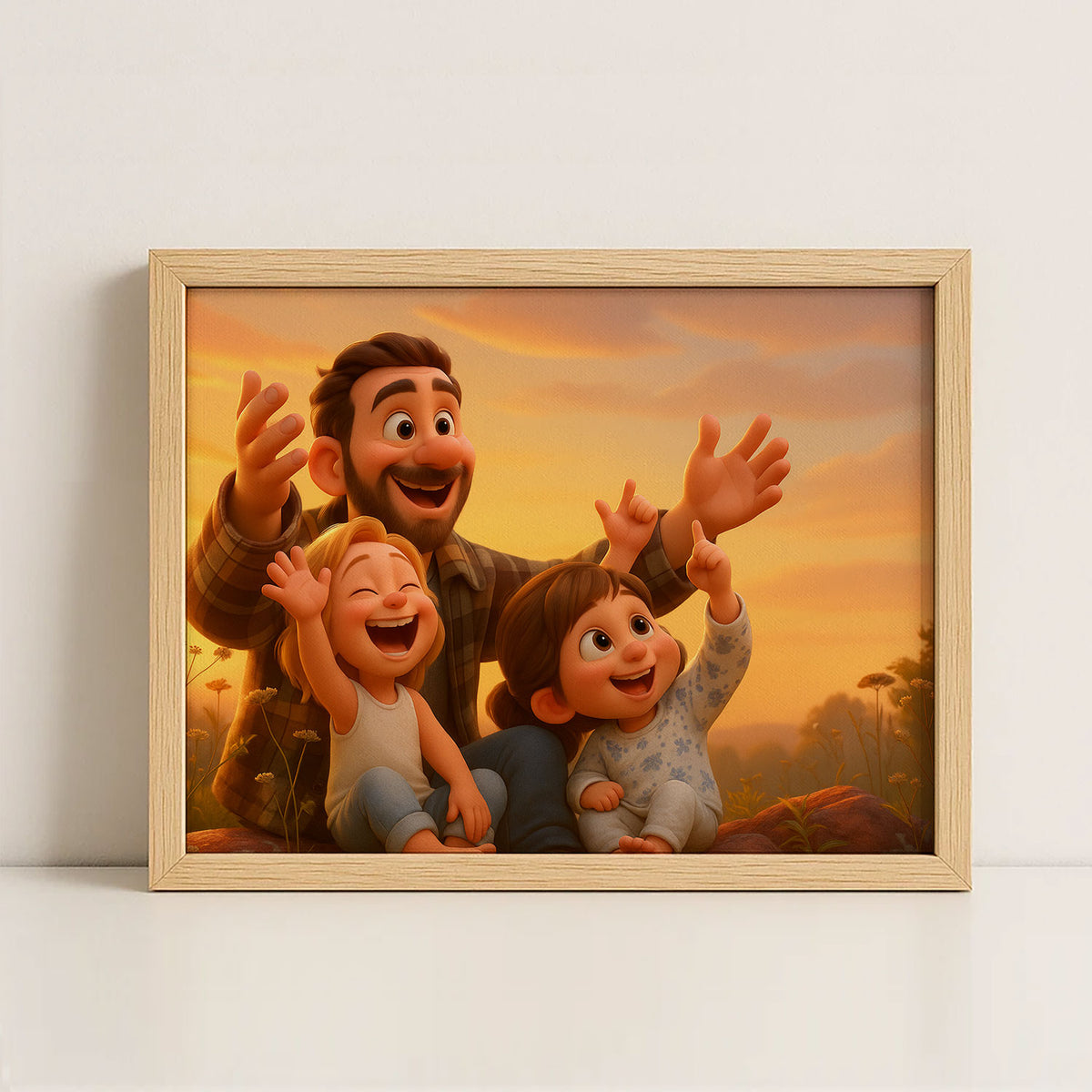 Whimsical Family Portrait Art – Heartwarming Cartoon Style Print of Father, Mother, and Baby Joy
 - 4