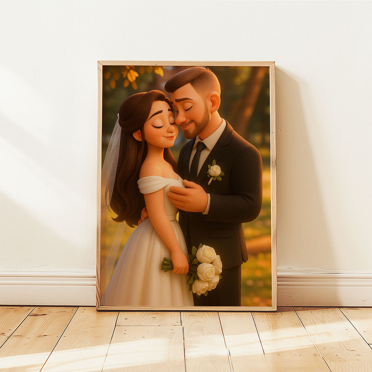 Charming Animated Wedding Portrait of a Happy Couple – Perfect for Home Decor &amp; Gift Ideas
 - 4