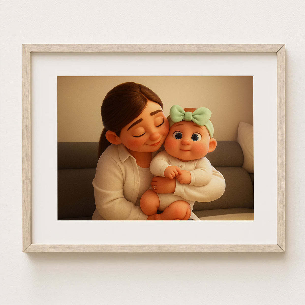 Heartwarming Cartoon Art of a Mother Embracing Her Baby: Perfect Family Gift for Nursery Decor and Baby Shower Celebrations
 - 4