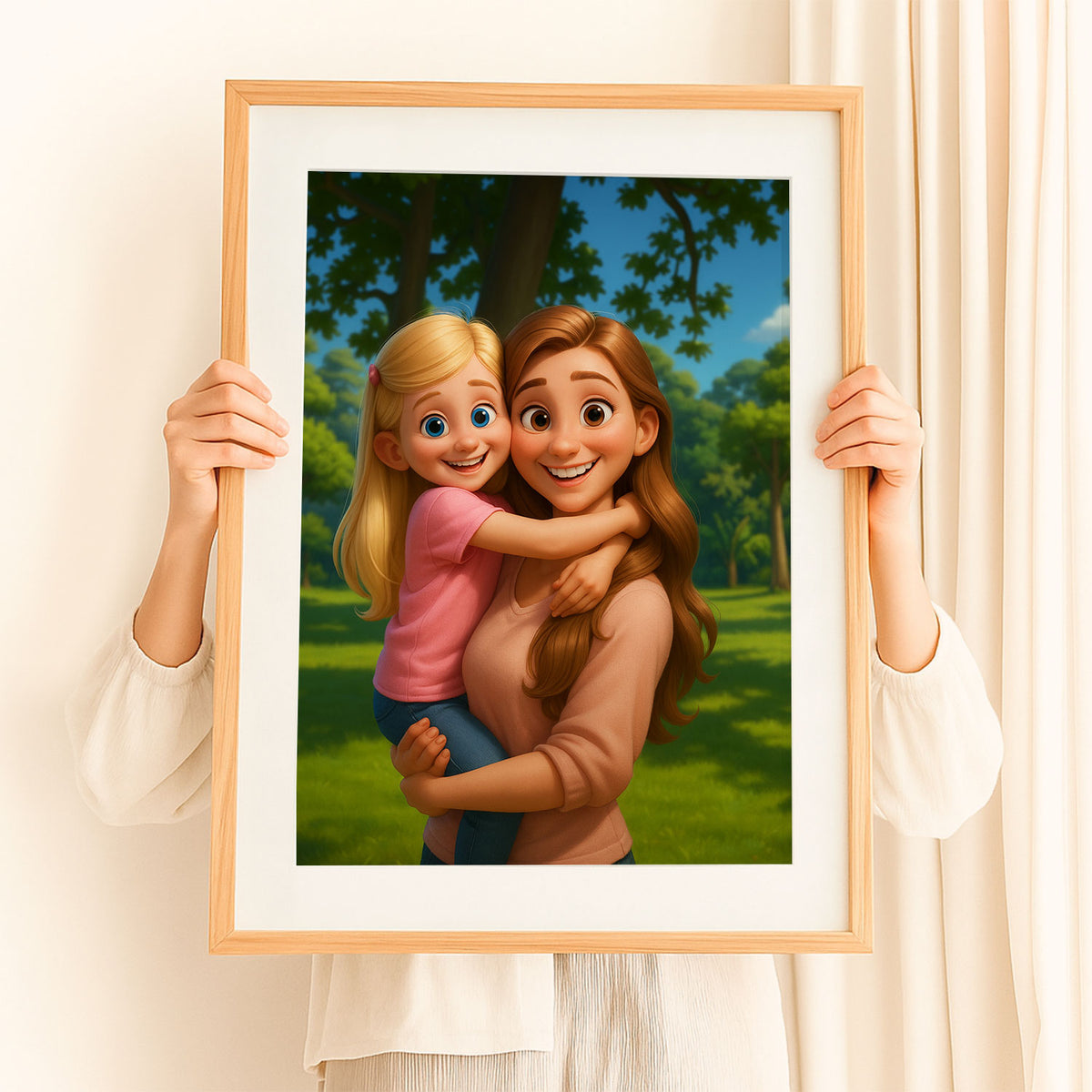 Heartwarming Cartoon Art of Father and Baby in a Sunny Field – Perfect for Family Décor
 - 4