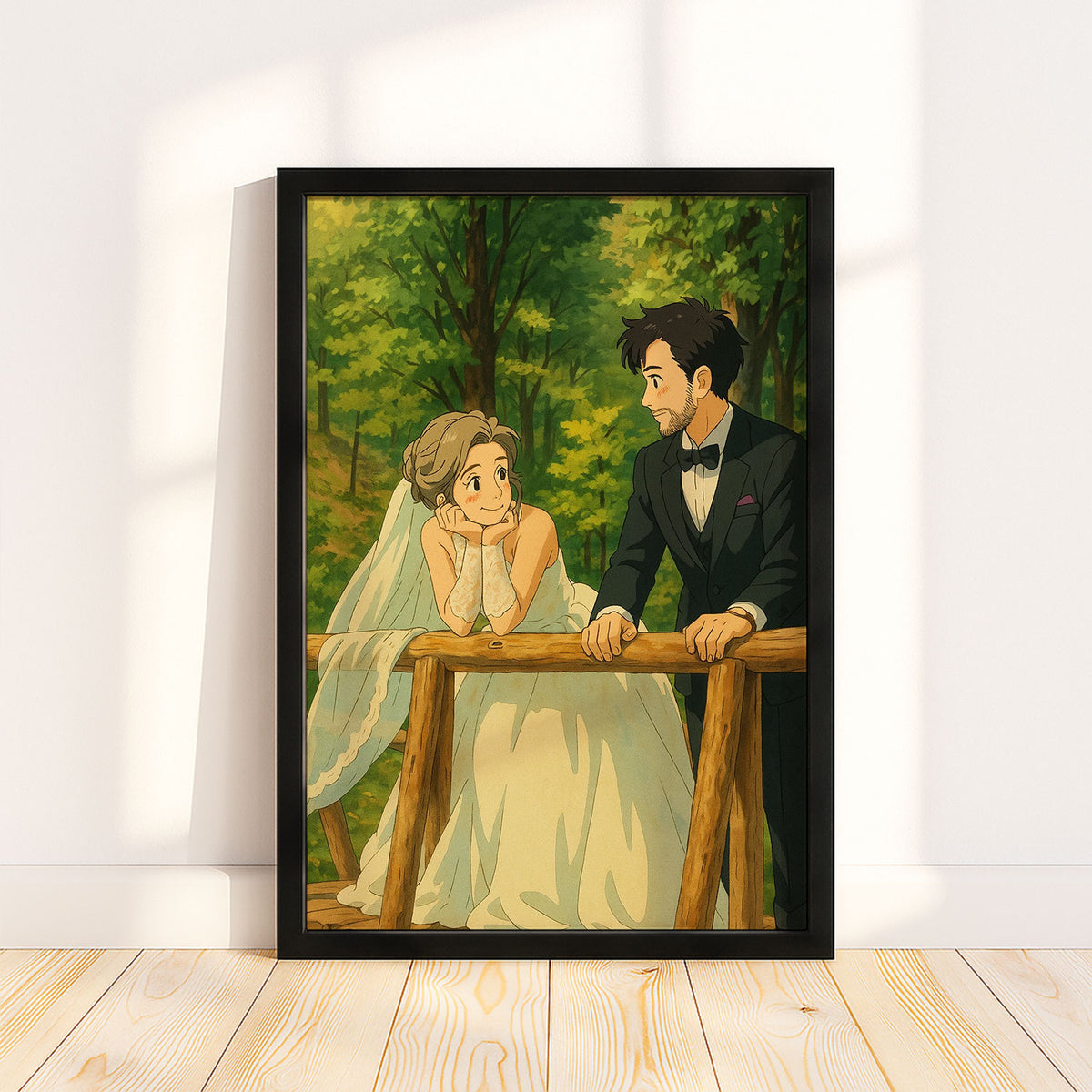 Charming Romantic Scene: Animated Wedding Couple Painting in Lush Nature Setting
 - 4