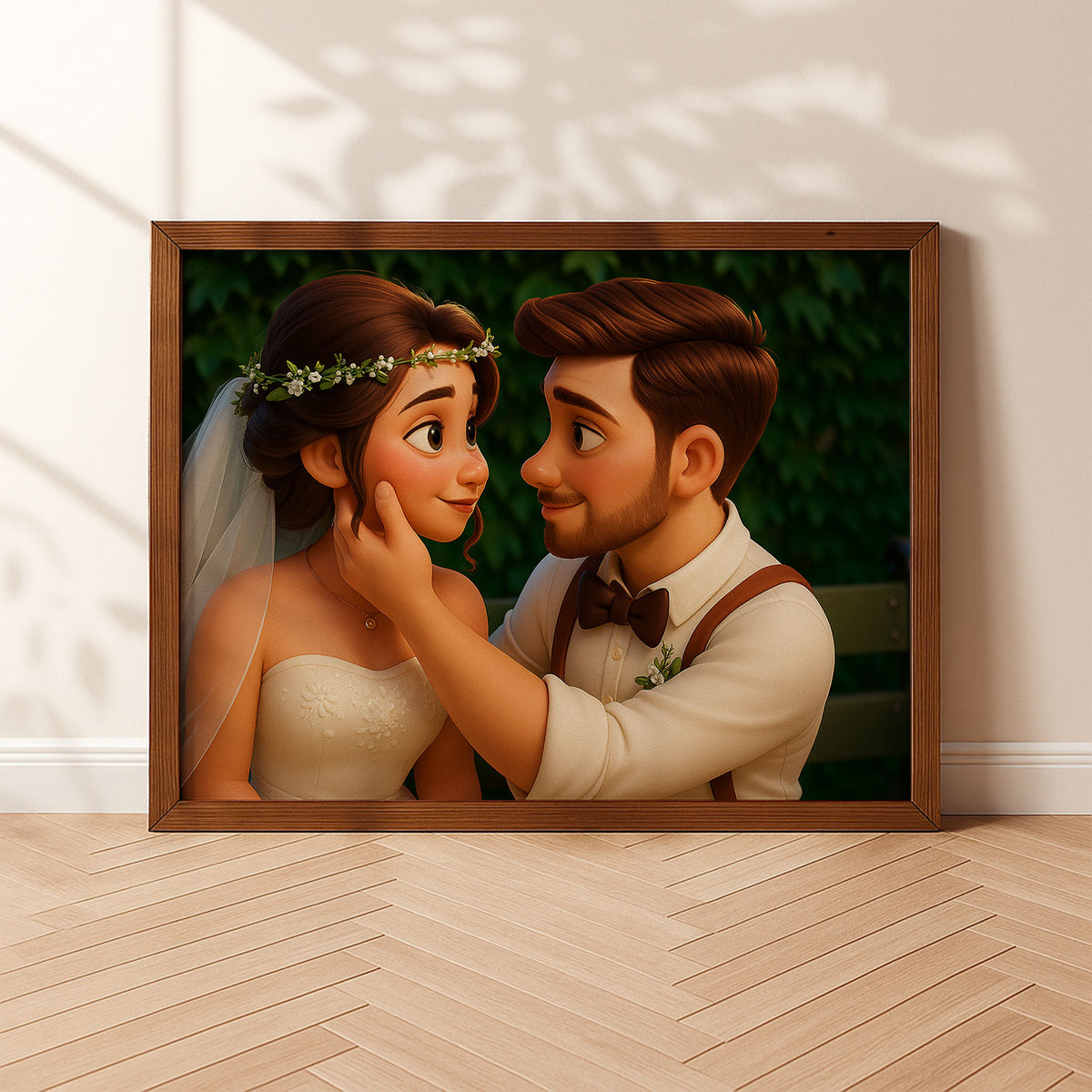 Charming Wedding Couple Art Print | Romantic Animated Style Wedding Portrait for Home Decor
 - 4