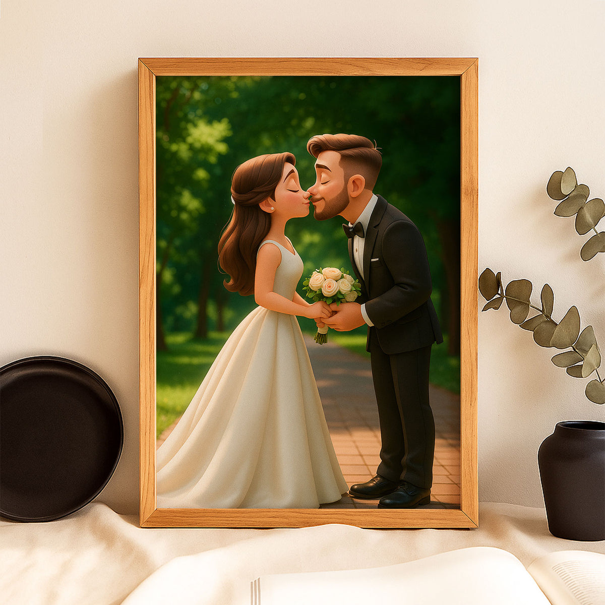 Whimsical Wedding Kiss Illustration - Perfect for Celebrating Love in Charming Artwork
 - 4