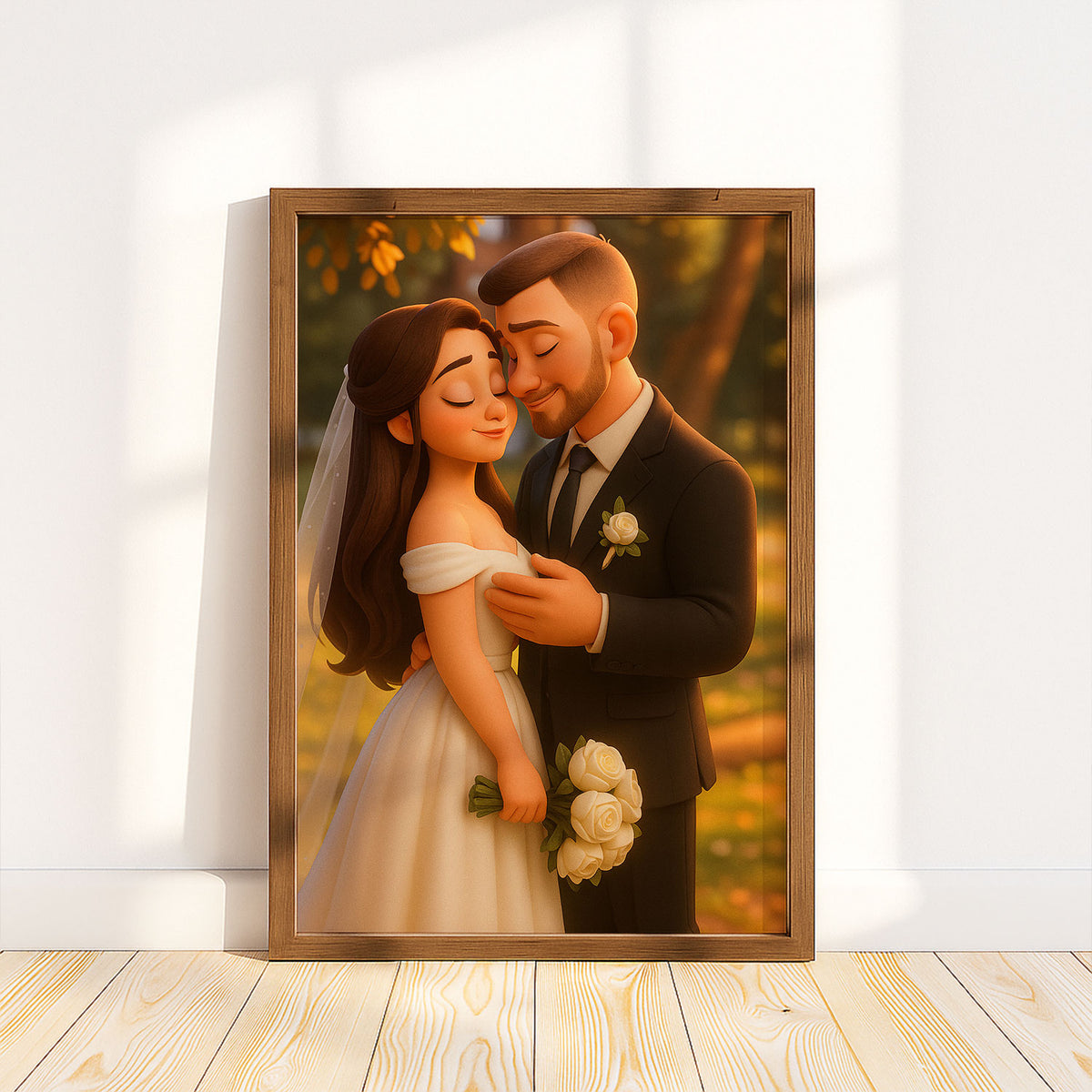 Charming Cartoon Wedding Portrait of Bride and Groom – Perfect Gift for Newlyweds and Wedding Decor
 - 4