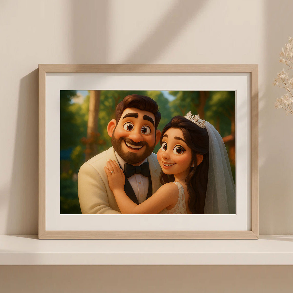 Beautiful Animated Wedding Portrait of a Happy Couple in a Charming Style - Perfect for Your Home Decor
 - 4