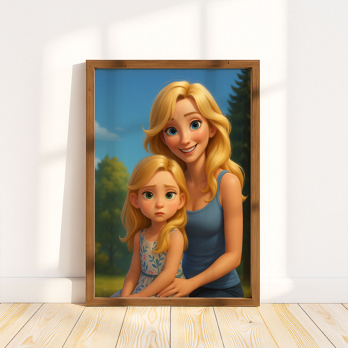 Heartwarming Cartoon Art of Dad and Son Joyfully Playing Together in a Colorful Autumn Landscape
 - 3