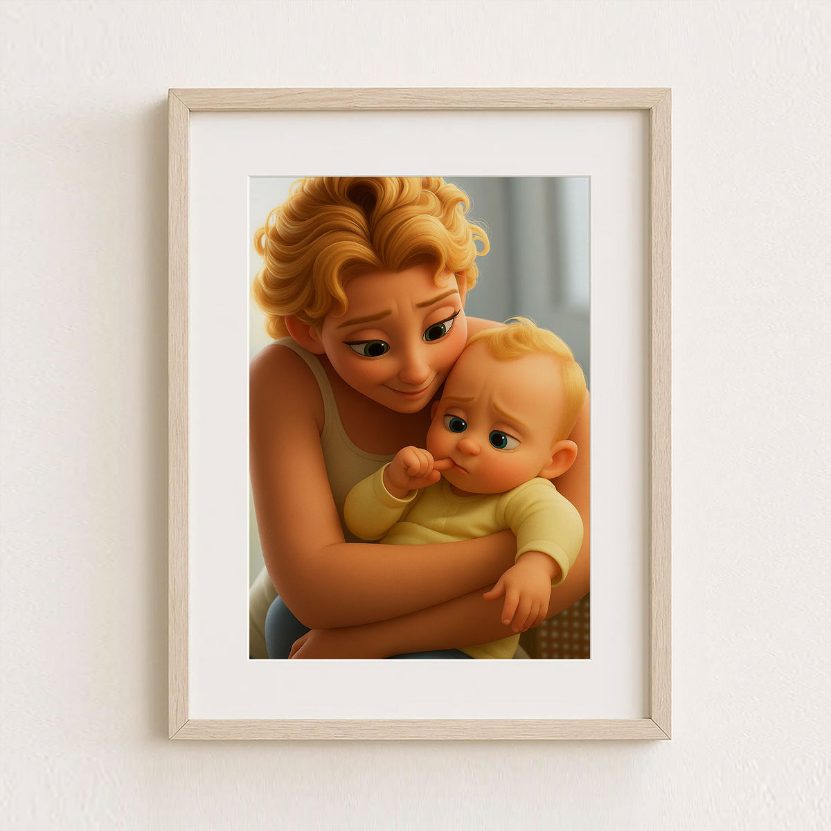 Heartwarming Cartoon Mom and Baby Art Print – Perfect for Nursery Decor and Family Love Reminders
 - 4