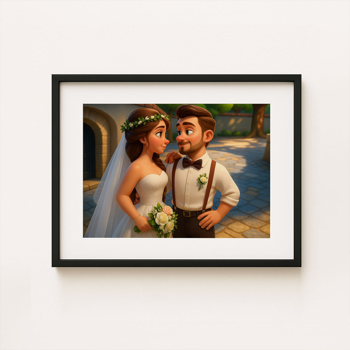 Charming Wedding Bliss: Romantic Couple Illustration Perfect for Home Décor in Whimsical Art Style
 - 4