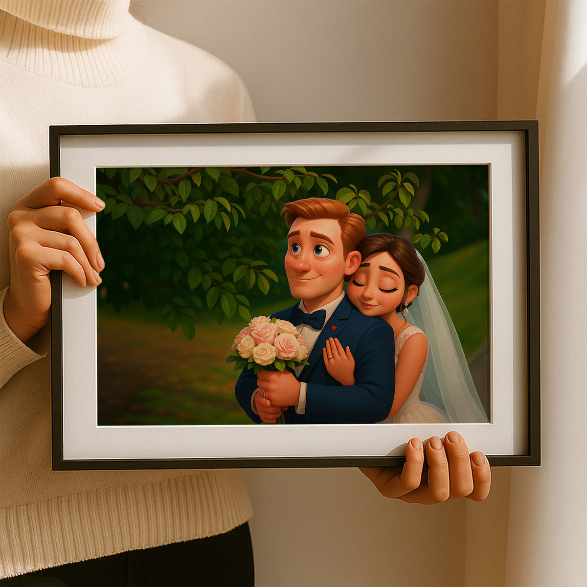 Charming Animated Wedding Couple Art Print - Perfect for Home Decor and Romantic Gifts
 - 4