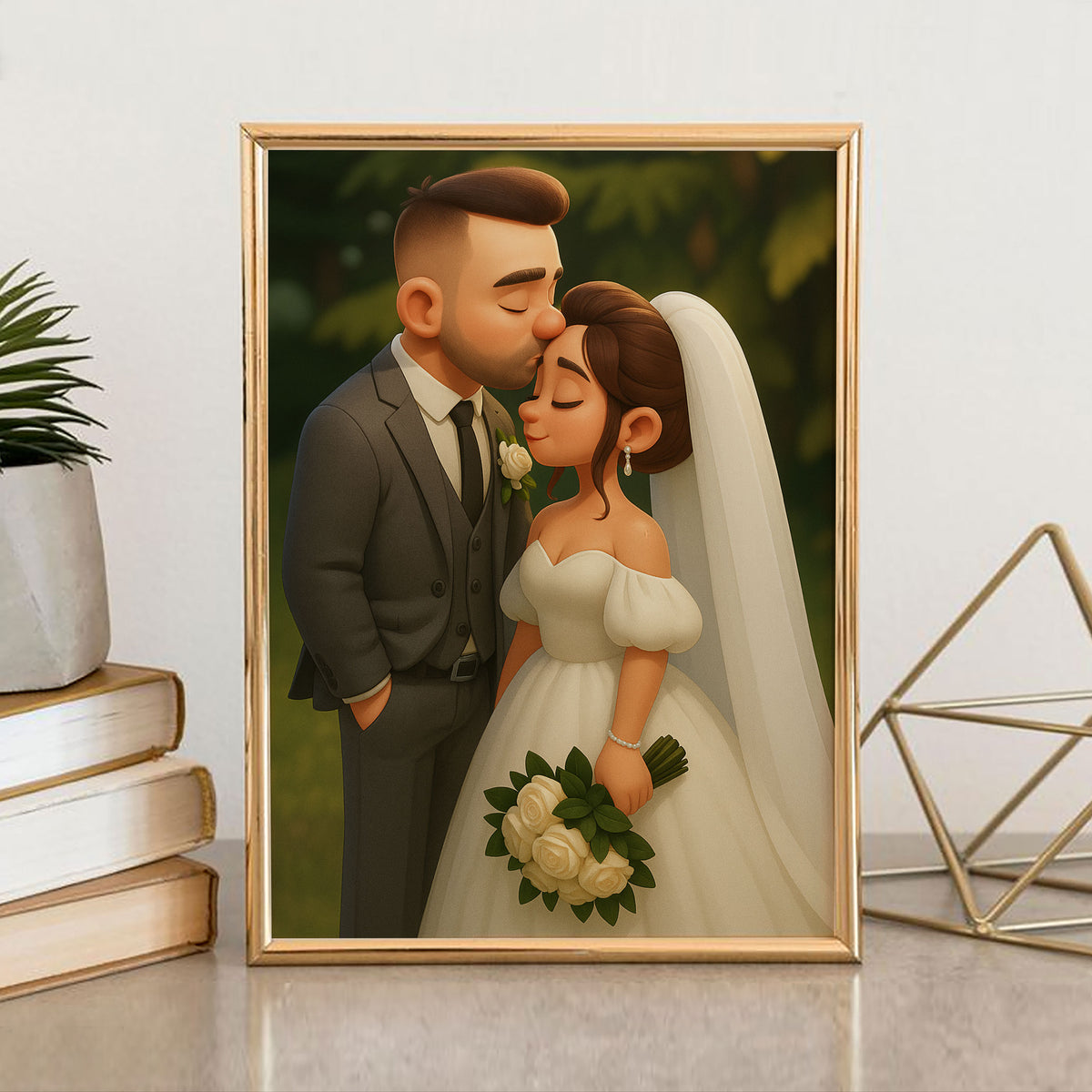 Charming Cartoon Wedding Artwork: Celebrating Love with a Cute Bride and Groom Illustration in a Whimsical Style
 - 4