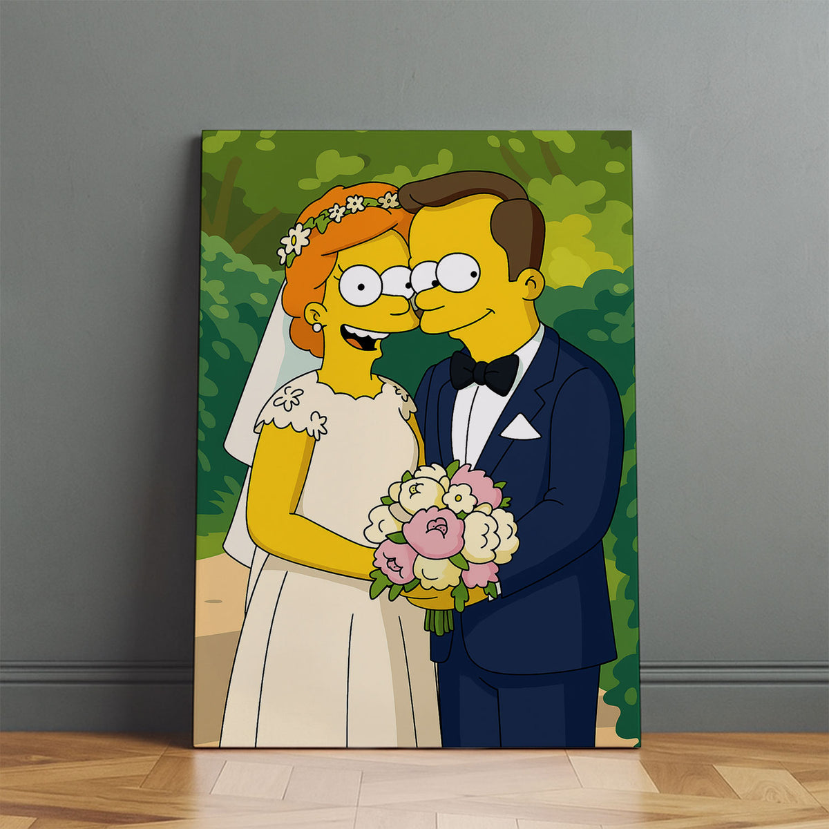 Whimsical Cartoon Wedding Artwork: Fun Simpsons-Inspired Bride and Groom Illustration
 - 4