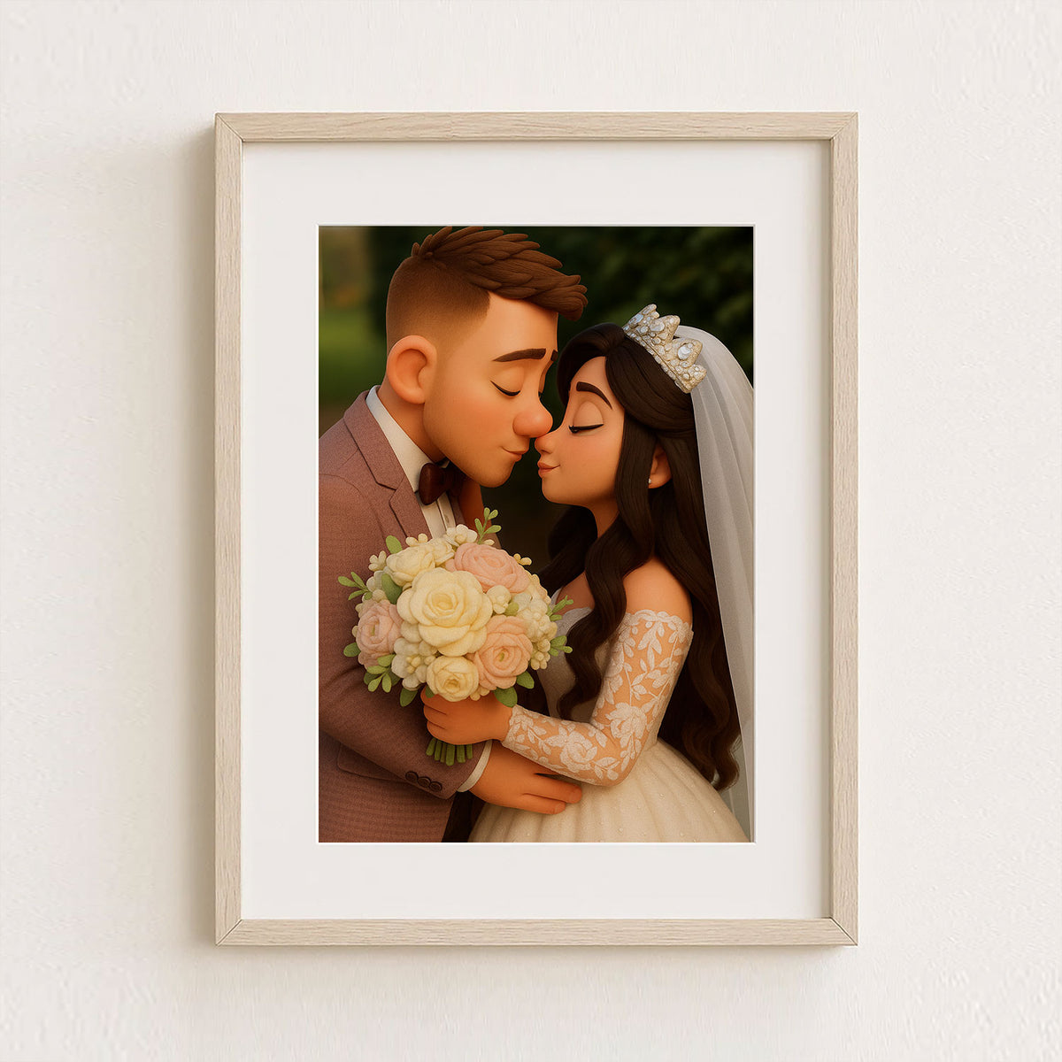 Charming Cartoon Couple Portrait: Joyful Wedding Art for Home Décor
 - 3