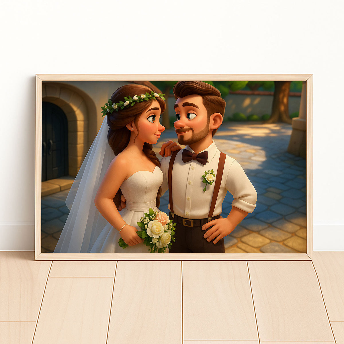 Charming Cartoon Wedding Art: Cute Couple Portrait for Your Home Decor Collection
 - 4