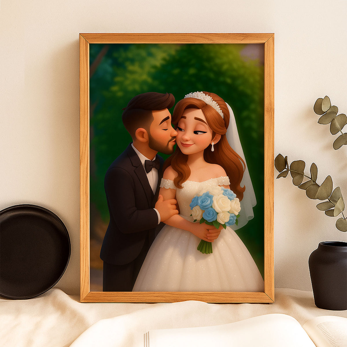 Charming Wedding Couple Art Print in Whimsical Cartoon Style - Perfect for Home Decor and Gift Ideas
 - 4