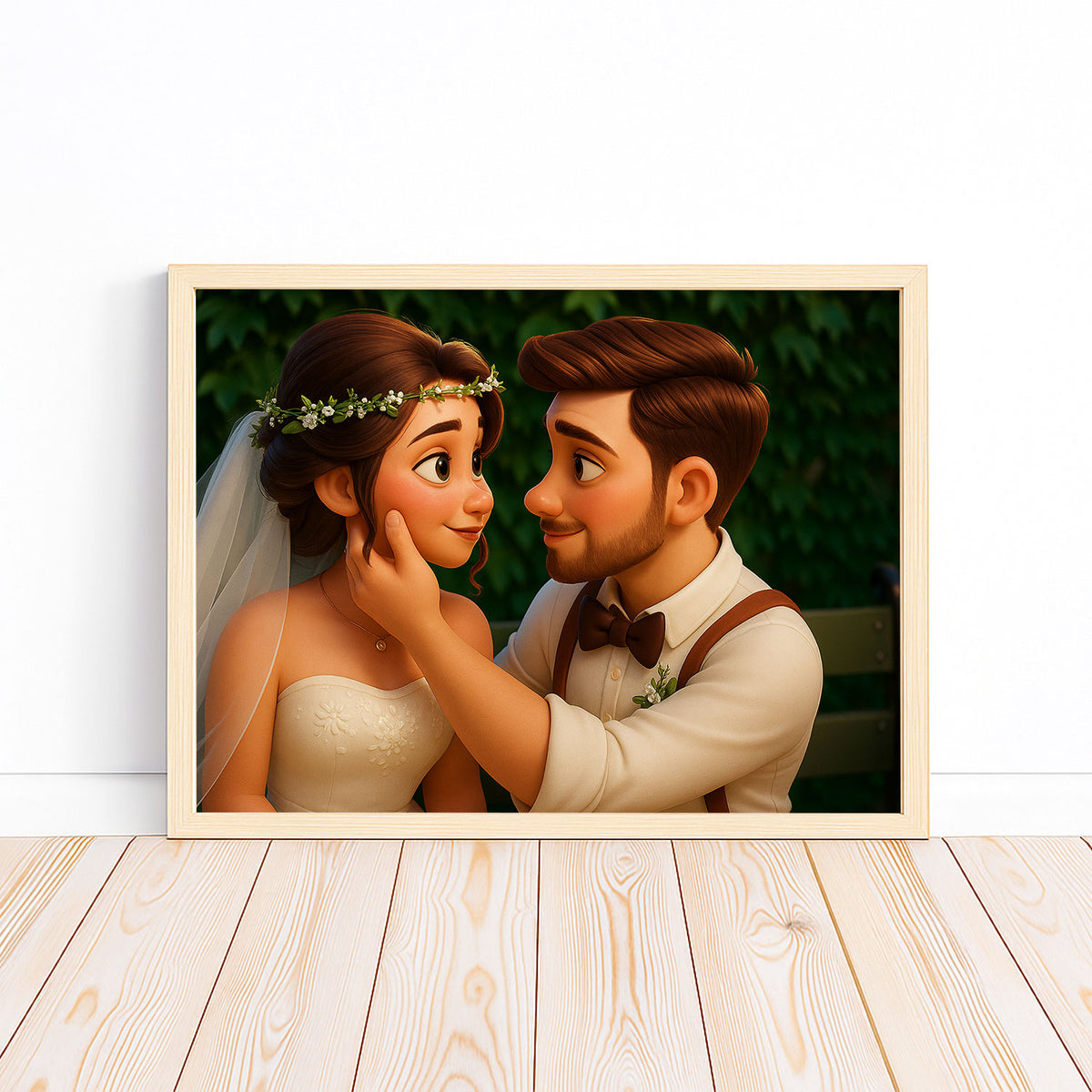 Whimsical Wedding Portrait: Charming Animated Style Art of Happy Couple on Their Special Day
 - 4