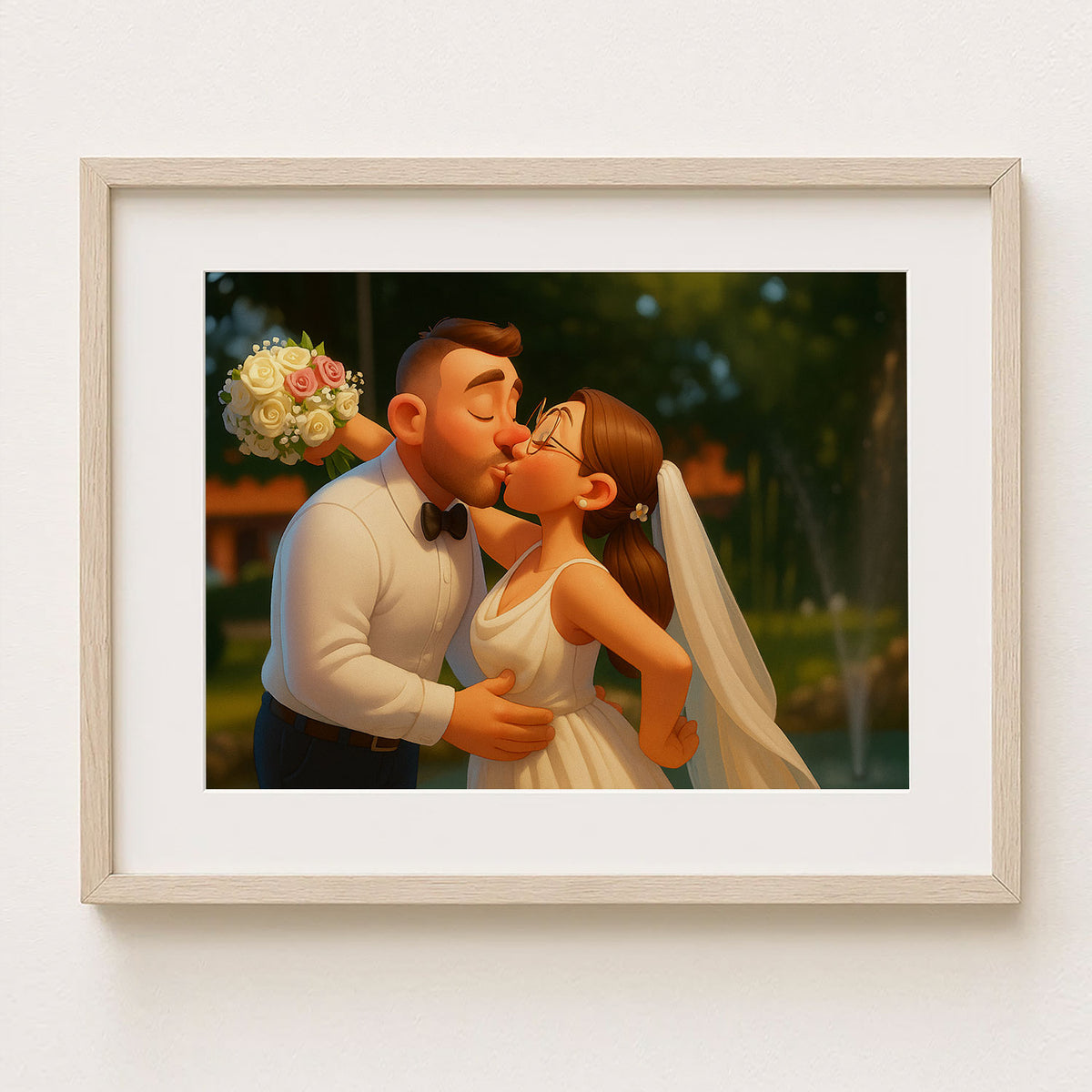 Charming Cartoon Wedding Kiss Art Print – Perfect Gift for Newlyweds and Couples in Love
 - 4