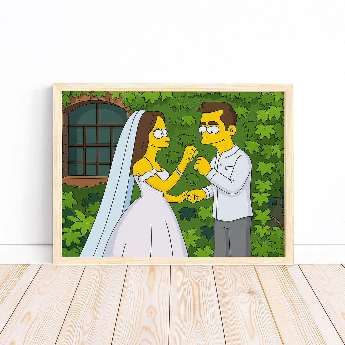 Whimsical Simpsons-Inspired Wedding Art Print – Vibrant Cartoon Couple in Romantic Setting
 - 4